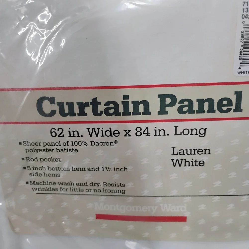 Vintage Montgomery Ward Lauren White Sheer Curtain Panel 62x84 Rod Pocket USA Q